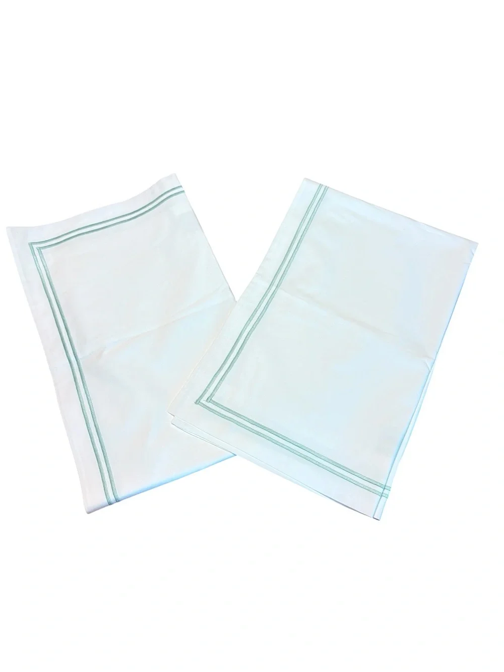 Restoration Hardware Hotel King Shams Set Of 2 White Aqua Cotton Percale Italy